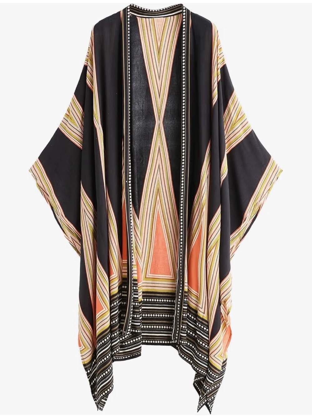Black & Coral Striped Open Front Kimono beach cover-up
